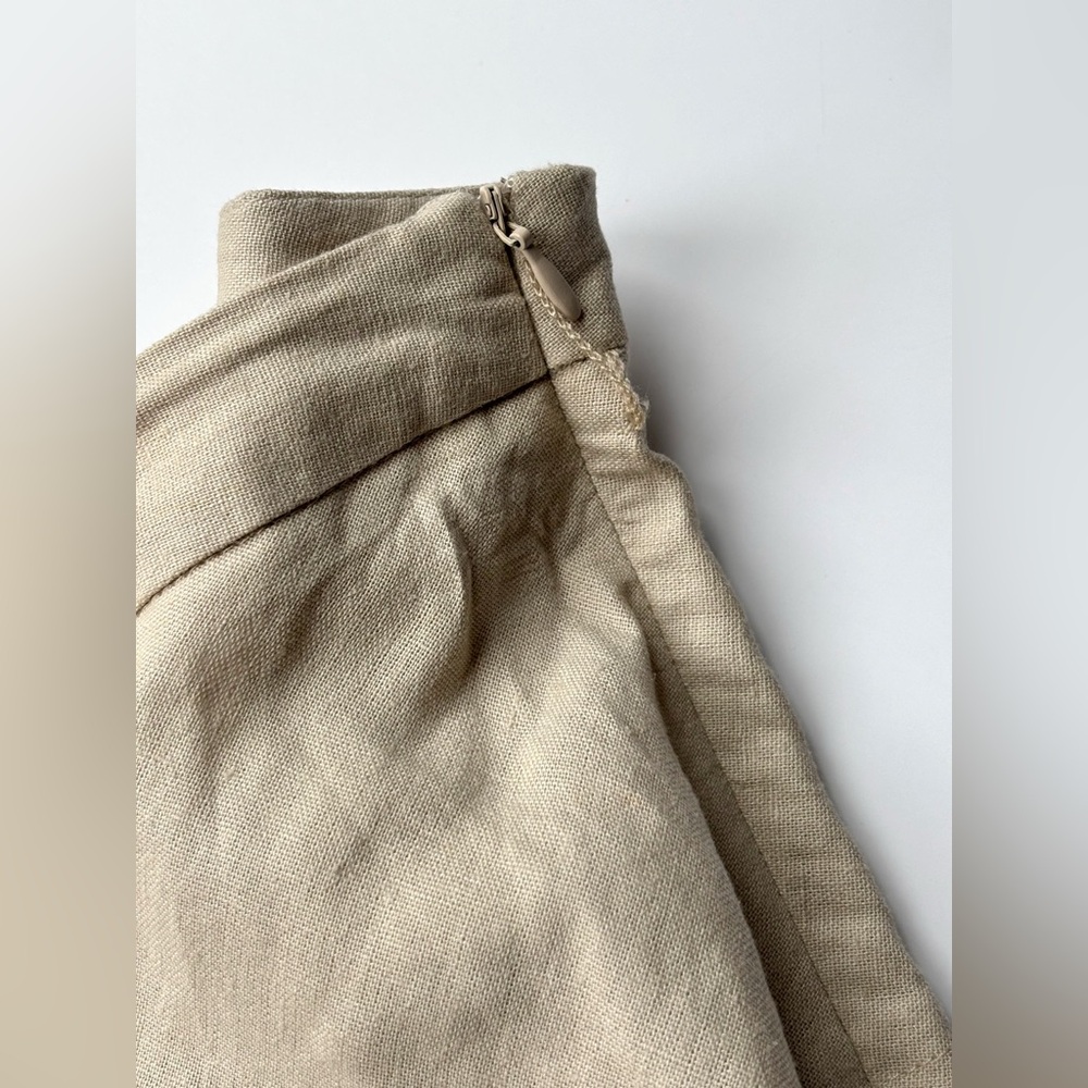Linen NWOT Neutral Tan Khaki ALine Lightweight Pleated Contemporary Maxi Skirt - Picture 6 of 8